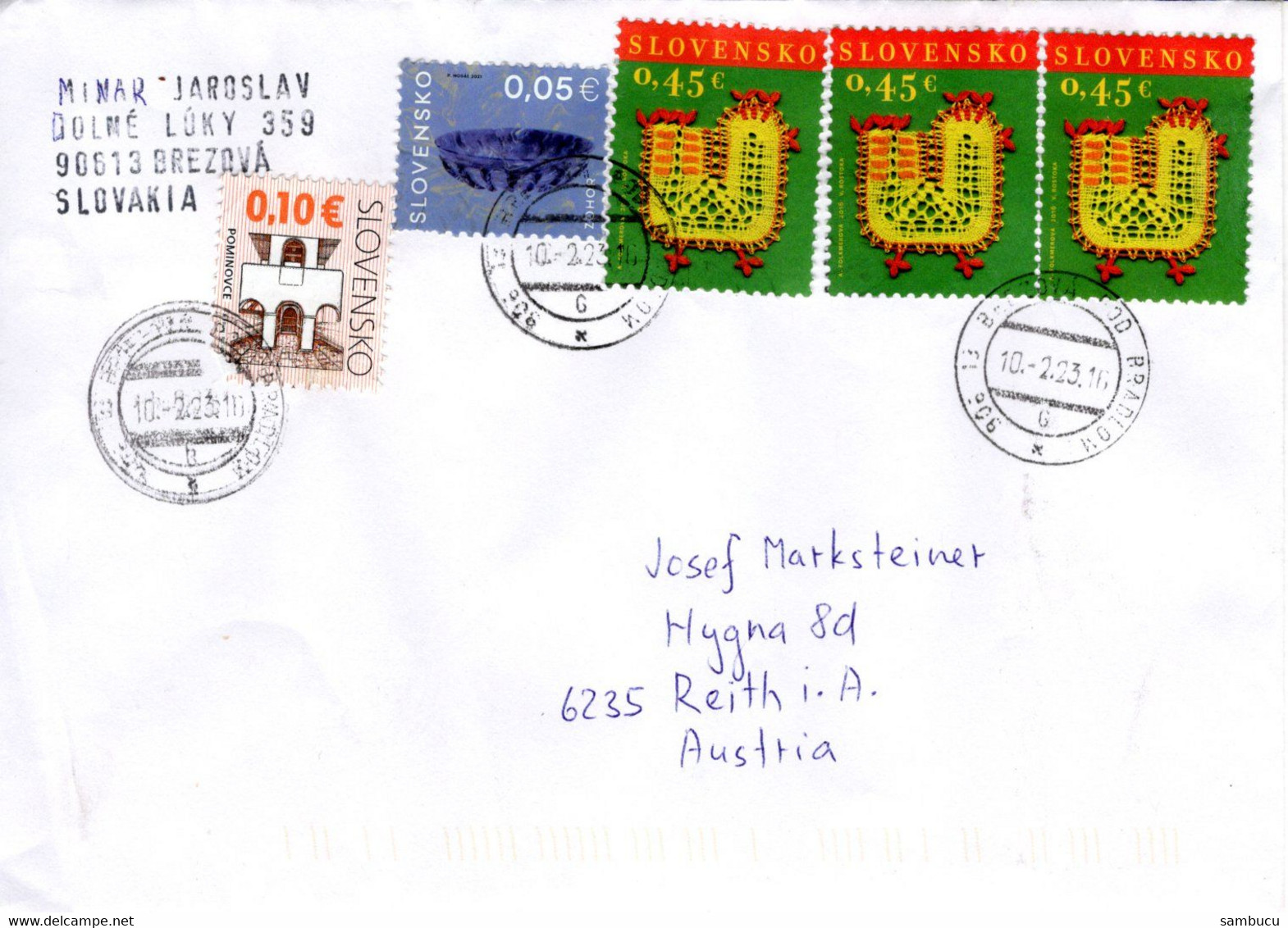 Auslands -Brief Von 90613 Brezova Mit 150 Cent Mischfrankatur 2023 - Cartas & Documentos