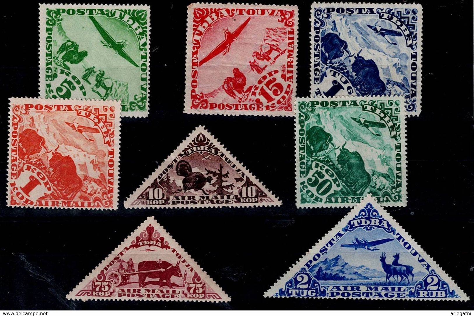 TUVA 1934 PLANE OVER LANDSCAPES WITH ANIMALS MI No 49-57 MNH VF!! - Tuva