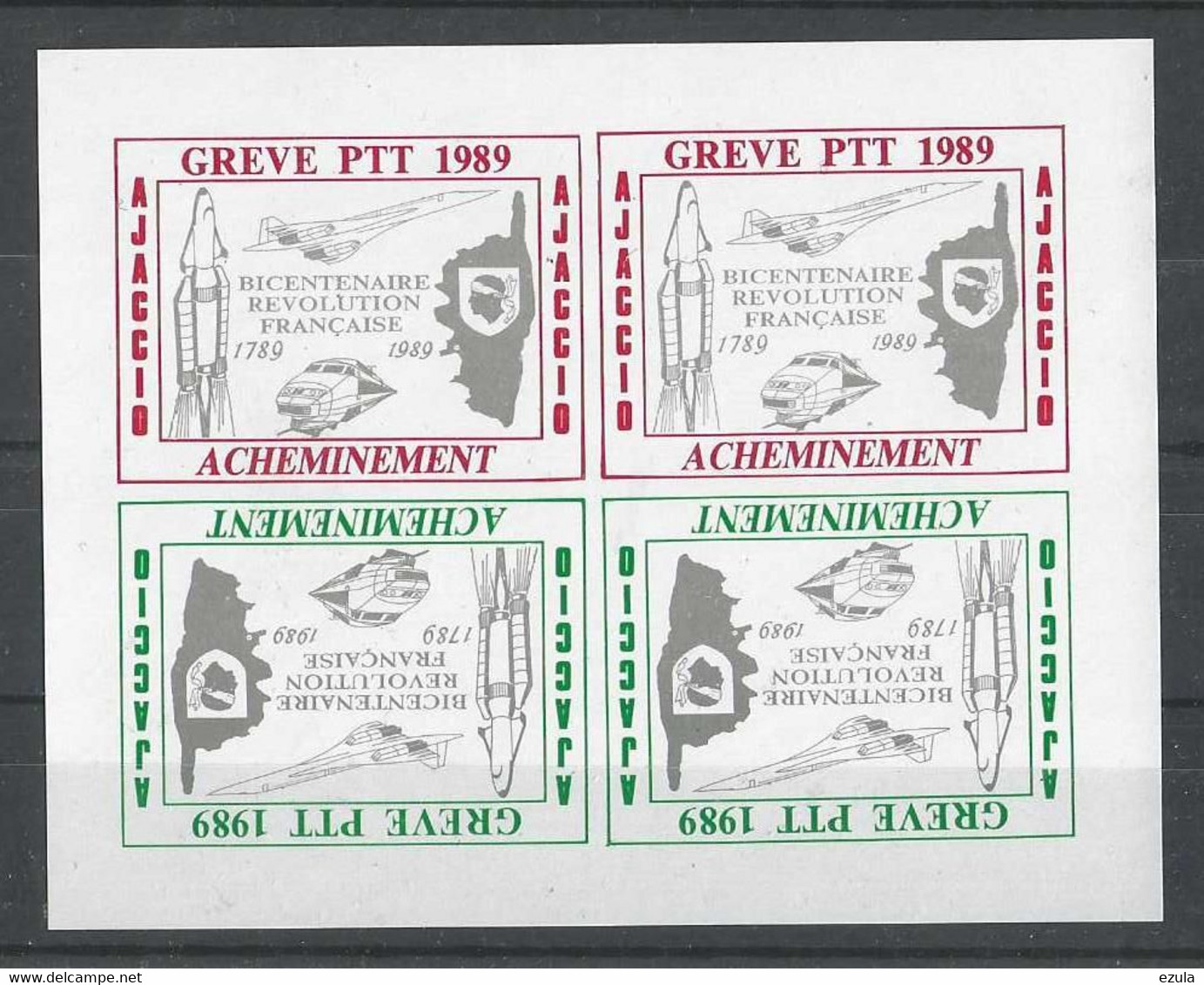 Timbre Grève  AJACCIO 1989  Tète Bèche F **** Encre Bleu -neuf Couleur Problèmes De Scan - Stamps