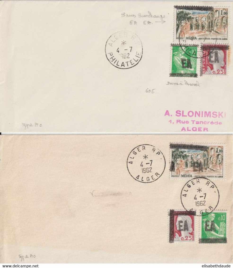 1962 - ETAT ALGERIEN - SANS SURCHARGE "EA" Sur TIMBRE MEDEA ! + VARIETES De SURCHARGE Sur ENVELOPPES PHILATELIQUES - Algérie (1962-...)