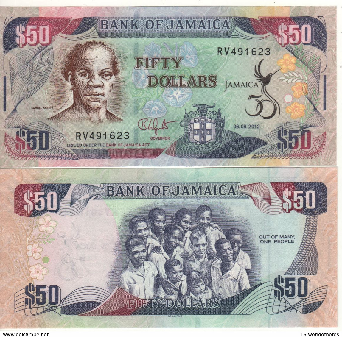 JAMAICA  50 Dollars  P89  Dated 06.08.2012 " Golden Jubilee Of Jamaica, 1962-2012 "  Samuel Sharpe + Childern At Back - Jamaica