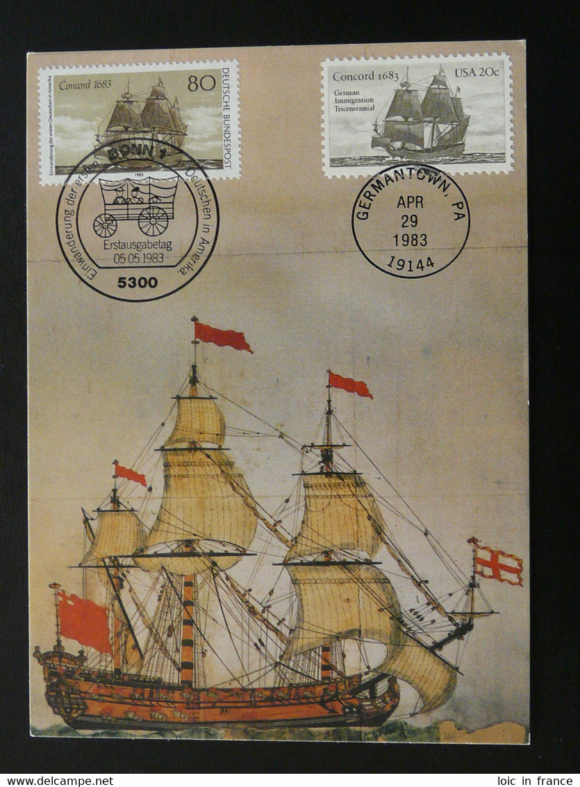 Carte Maximum Card Bateau Concord Ship Boat émission Conjointe Joint Issue Germany USA 1983 - Maximum Cards