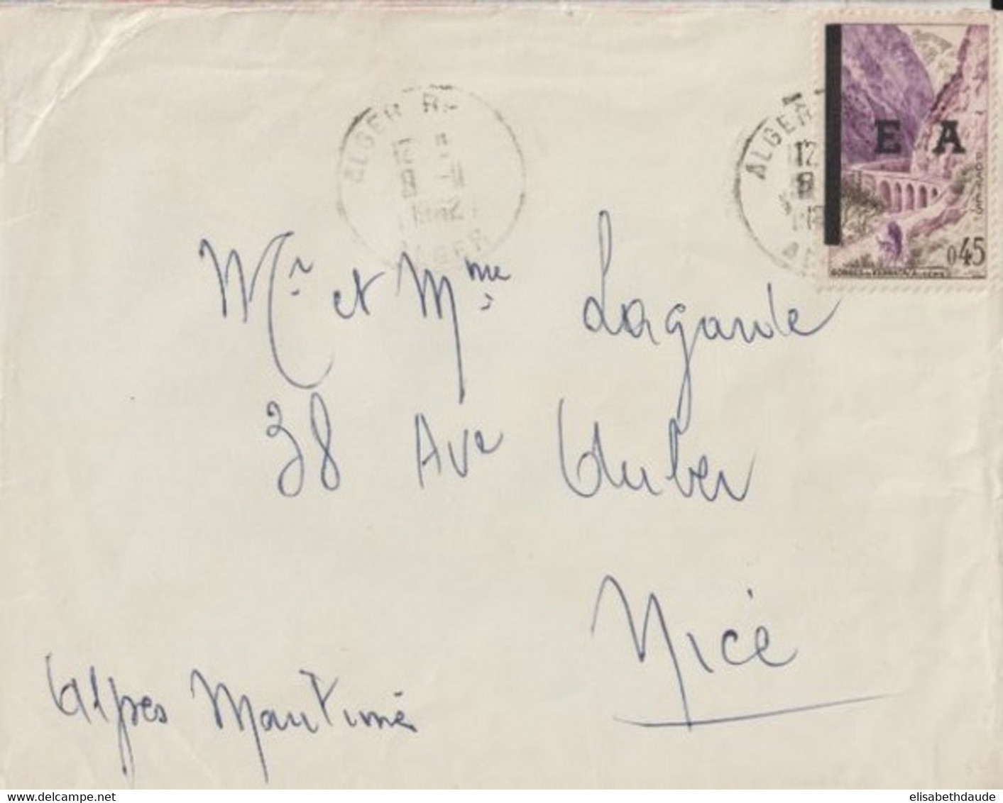 1962 - ETAT ALGERIEN - SURCHARGE "EA" - ENVELOPPE De ALGER => NICE - Algeria (1962-...)