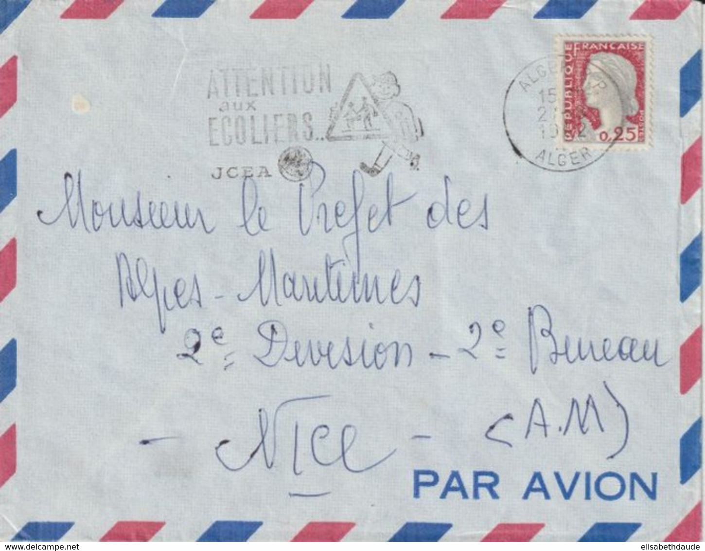 1962 - ETAT ALGERIEN - SANS SURCHARGE "EA" ! - DECARIS / ENVELOPPE Par AVION De ALGER => NICE - Algérie (1962-...)