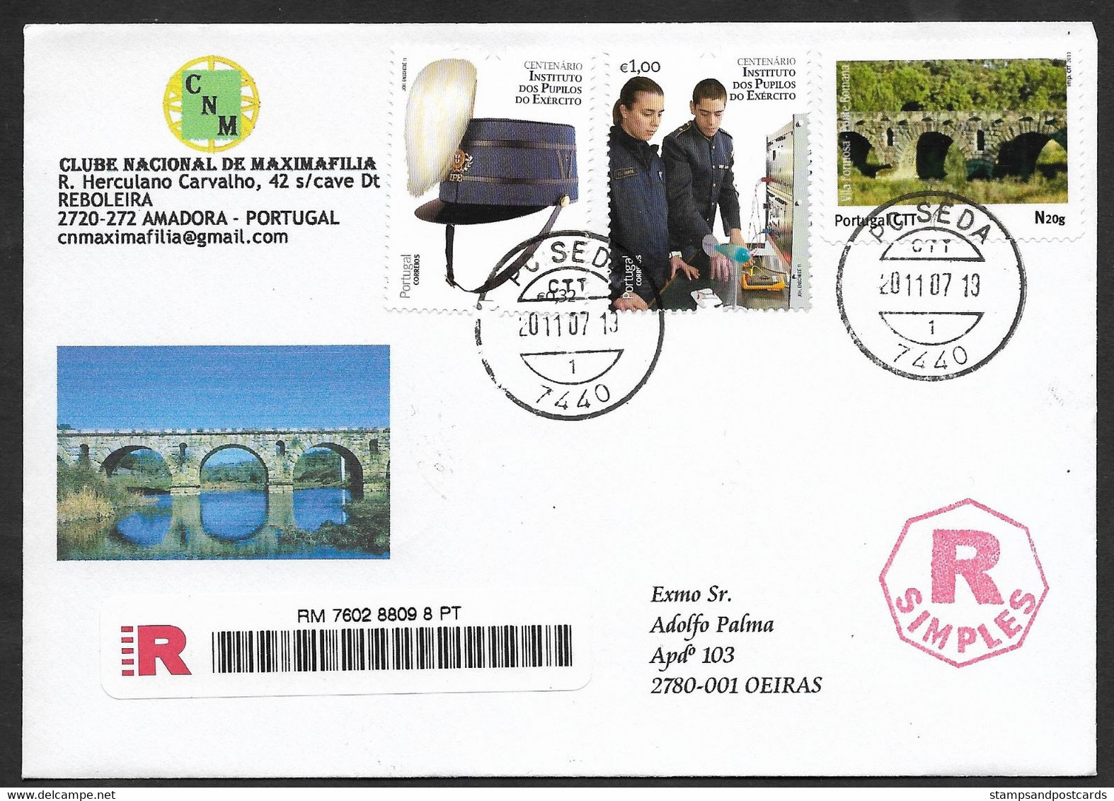 Portugal Lettre R Timbre Personnalisé Pont Romain Seda Alter Do Chão Roman Bridge Personalized Stamp R Cover - Brieven En Documenten