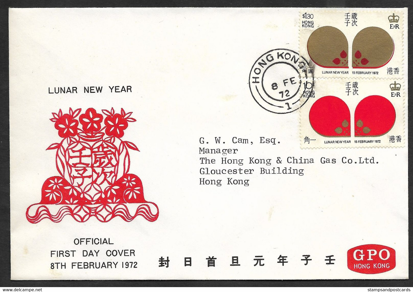 Hong Kong China Chine FDC Lunar New Year Rat 1972 - FDC