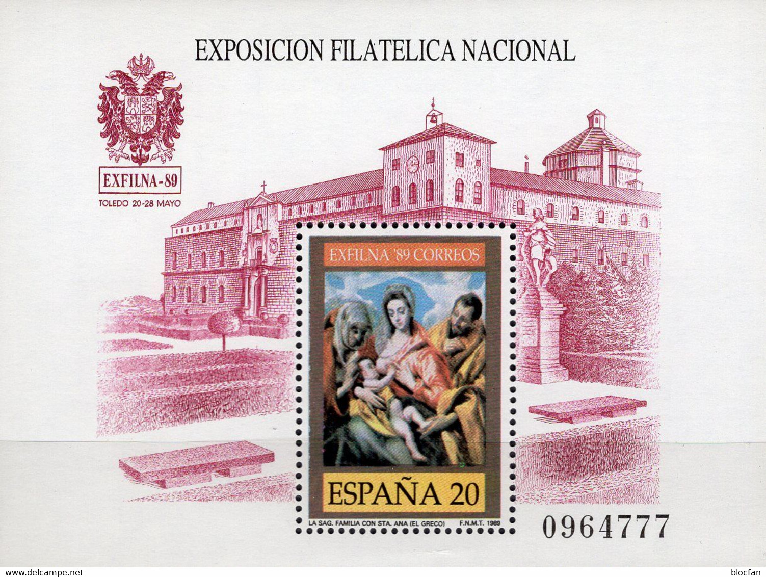 Gemälde 1989 Spanien Block 34 ** 1€ EXPO Toledo Familie El Gredo Hoja Church M/s Bloc Art Ss Philatelics Sheet Bf Espana - Cuadros