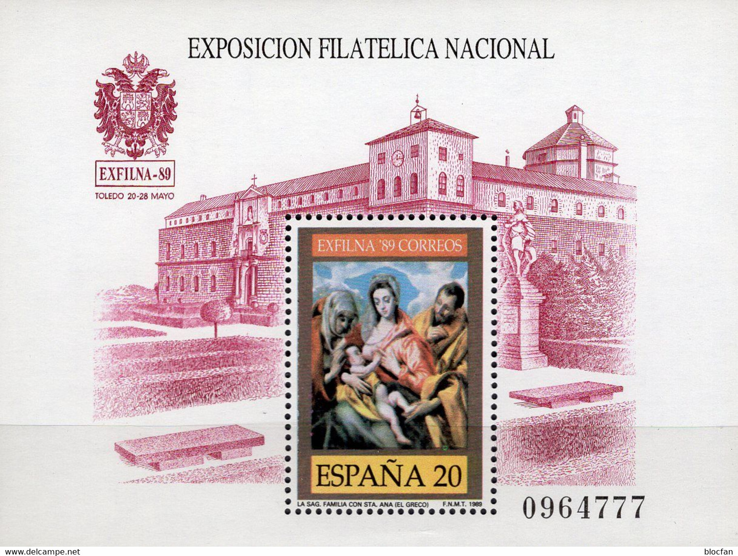 Gemälde 1989 Spanien Block 34 ** 1€ EXPO Toledo Familie El Gredo Hoja Church M/s Bloc Art Ss Philatelics Sheet Bf Espana - Schilderijen