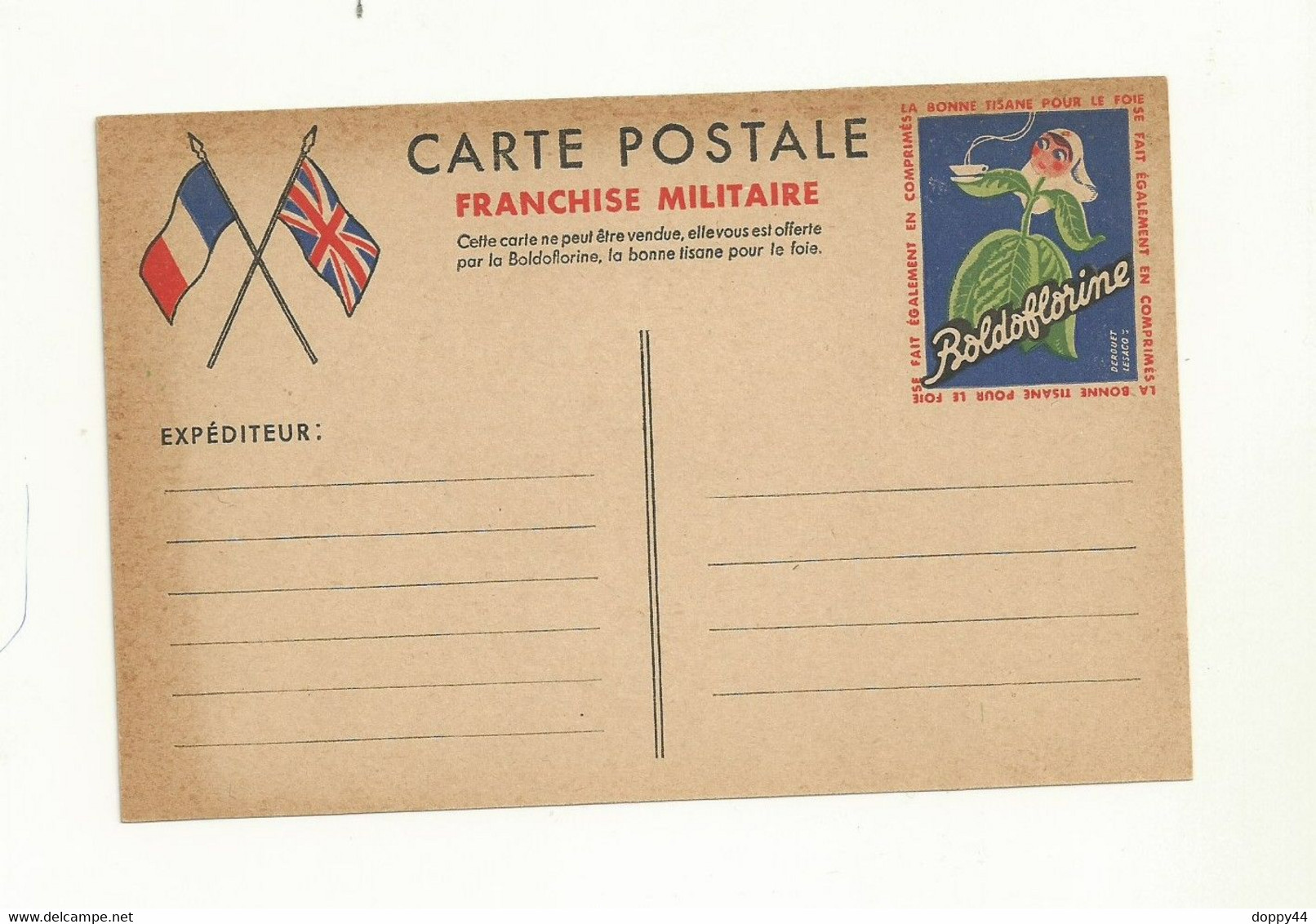 CARTE DE FRANCHISE MILITAIRE PUBLICITAIRE ( BOLDOFLORINE). Neuve Avec Rousseur Sur Les Cotés) - Enteros Administrativos