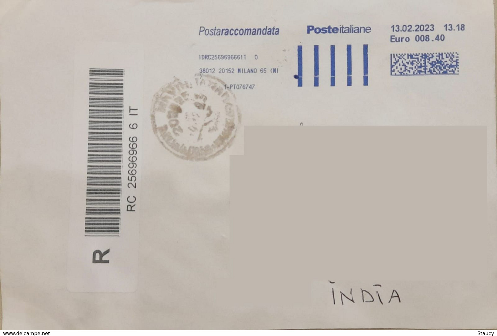 ITALY 2023 REGISTERED Air Mail COVER Postally Travelled MILANO To INDIA - FRANKED With METER / MACHINE FRANKING - 2021-...: Gebraucht