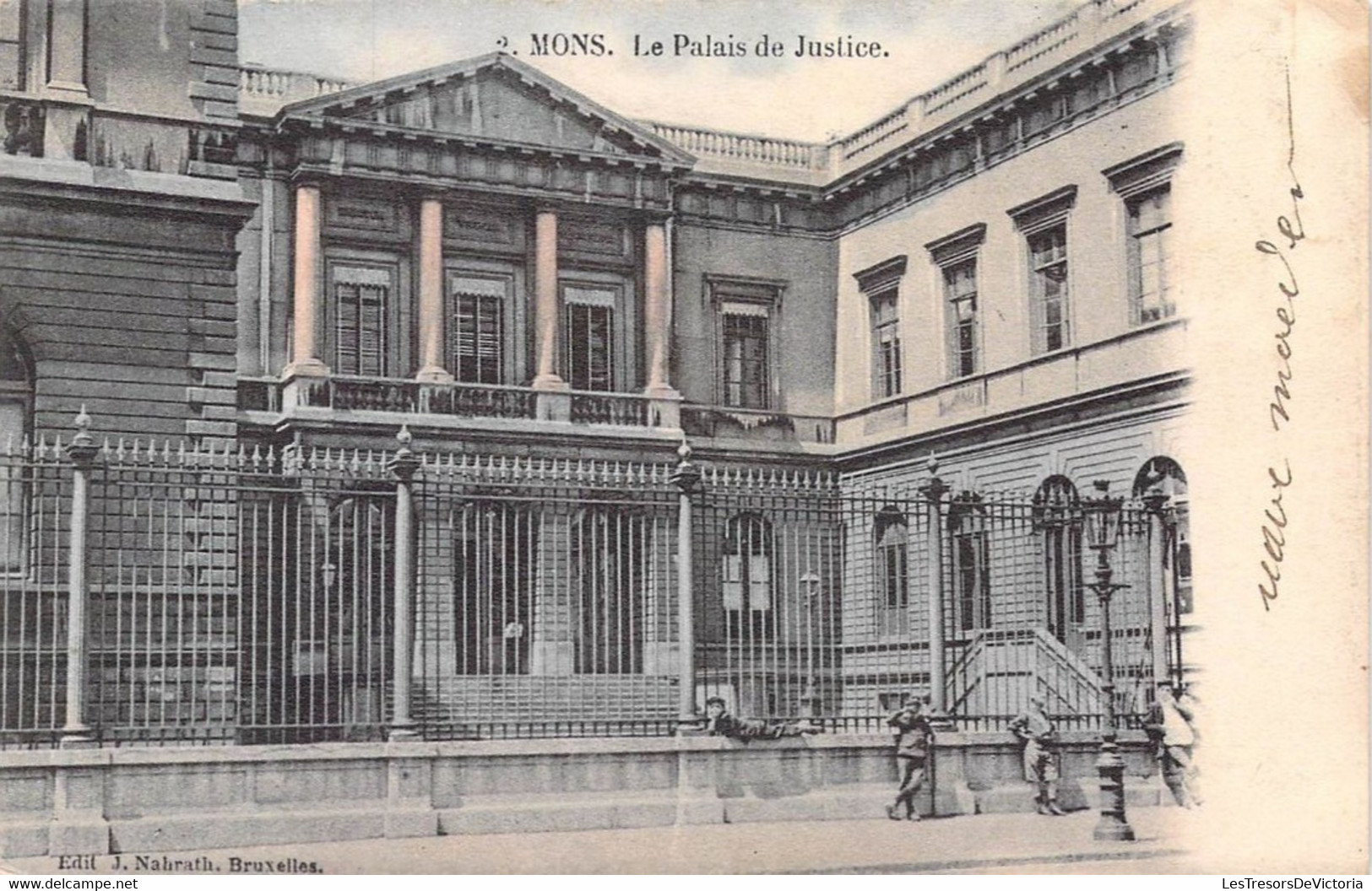 Belgique - Mons - Palais De Justice - Edit. J. Nabrath - Colorisé - Animé - Oblitéré 1902 - Carte Postale Ancienne - Mons