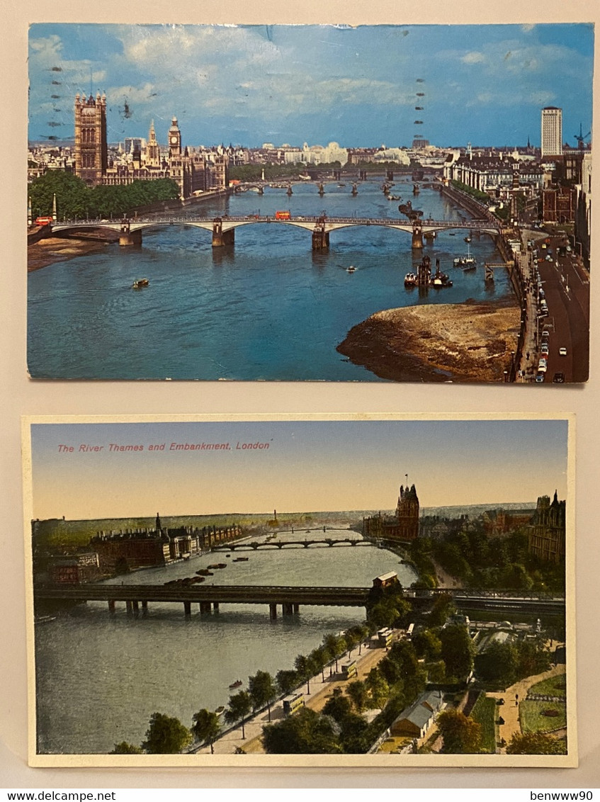 Lot Of 2 London, Lambeth Bridge, House Of Parliament And River Thames Postcard - River Thames