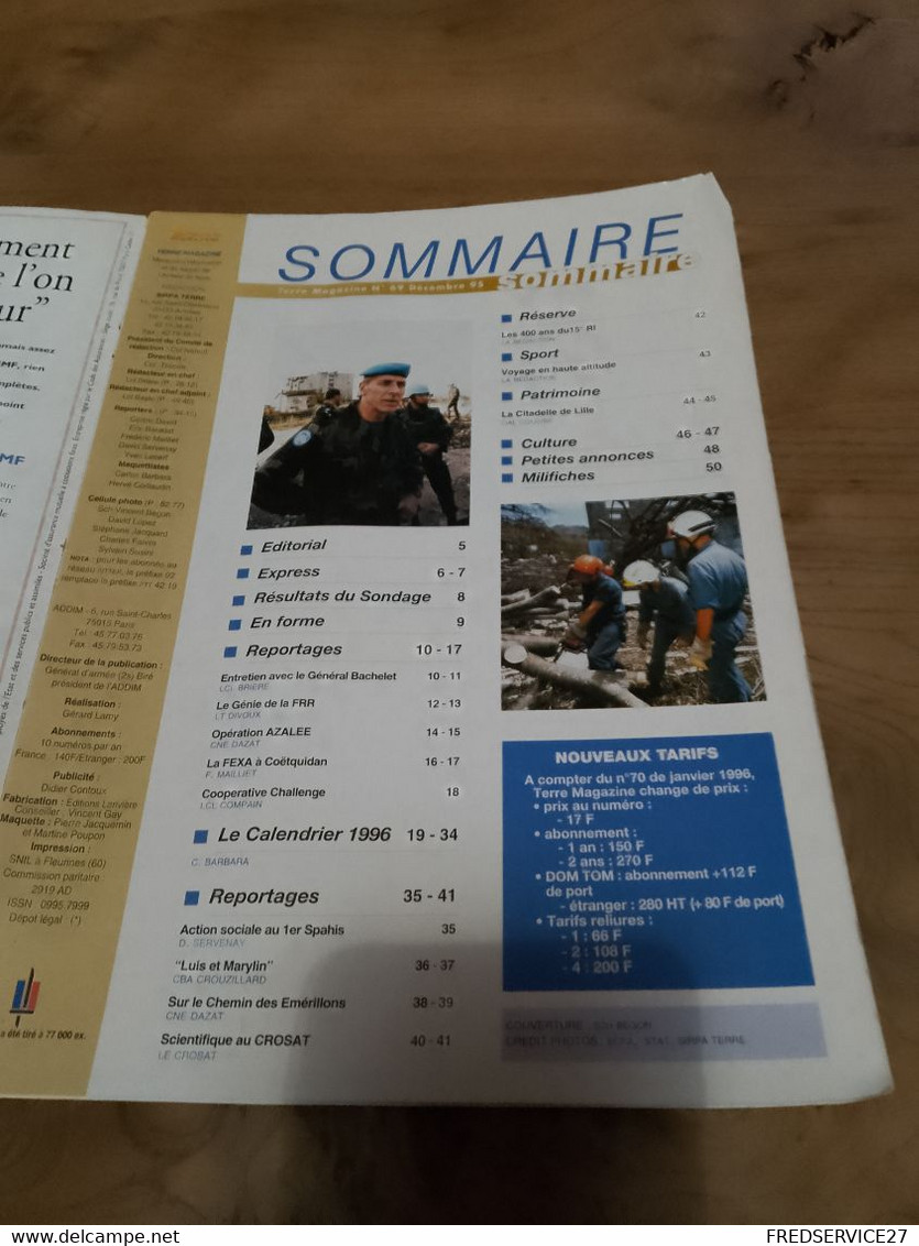 75/ TERRE MAGAZINE SOMMAIRE EN PHOTO N° 69 SRAJEVO INTERVIEW DU GENERAL BACHELET 1996 - Armes