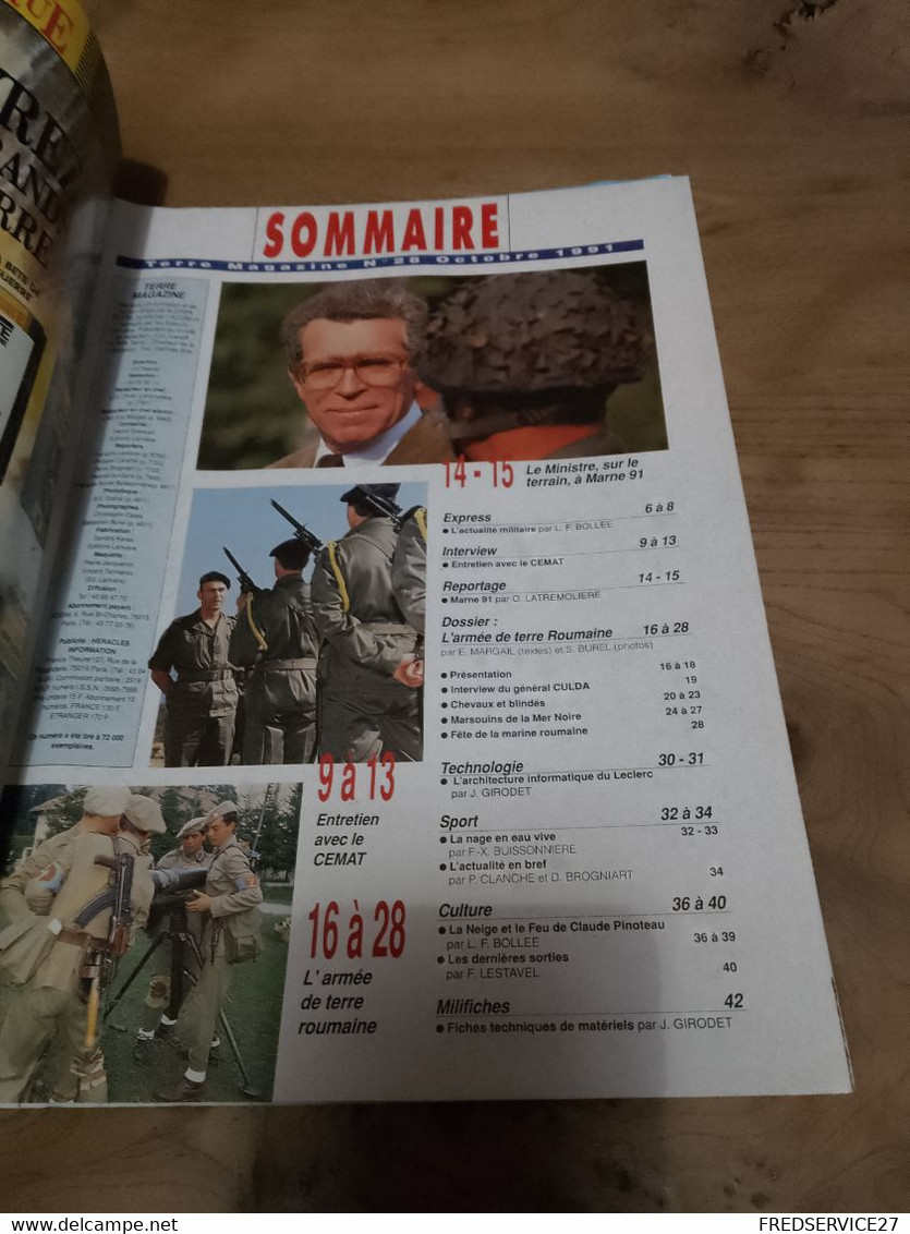 75/ TERRE MAGAZINE SOMMAIRE EN PHOTO N° 28 1991 INTERVIEW DU CEMAT L ARMEE DE TERRE ROUMANIE - Armes