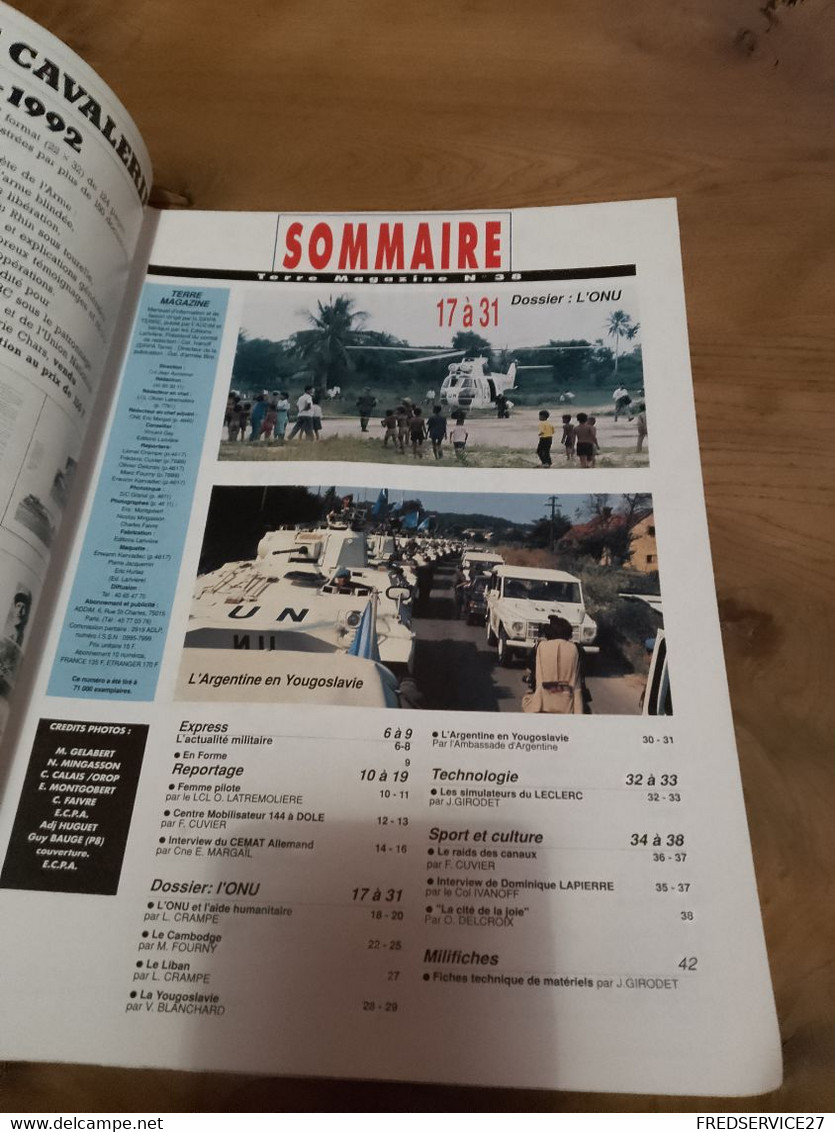 75/ TERRE MAGAZINE SOMMAIRE EN PHOTO N° 38  1992  ARMEE DE TERRE ET O N U - Armes