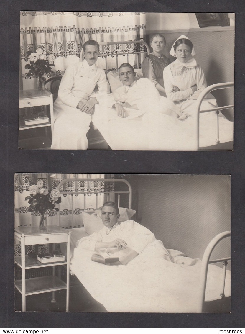 LOT DE 2 CARTES PHOTO  -  CONVALESCENT SUR SON LIT D'HOPITAL - 1917 - ALLEMAGNE ? - A IDENTIFIER - Santé