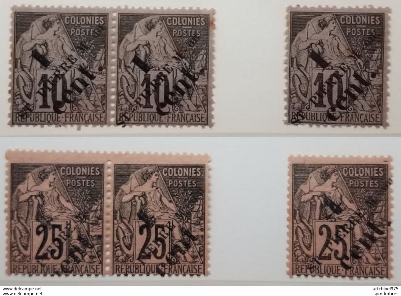 #45 SPM 1891 - Yv36 1c.s.10c. - Yv42 4c.s.25c. Paires Et Variété - Other & Unclassified