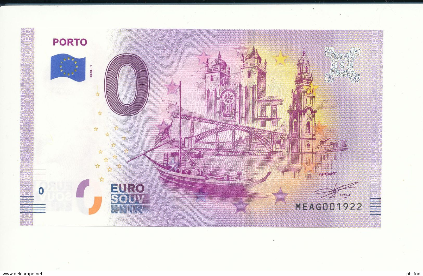 Billet Touristique 0 Euro - PORTO -MEAG - 2020-1 - N° 1922 - Autres & Non Classés