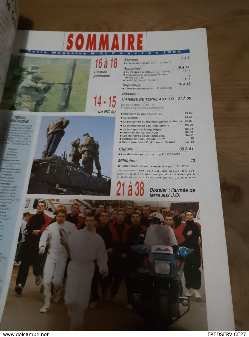 75/ TERRE MAGAZINE SOMMAIRE EN PHOTO N° 31  1992 L ARMEE DE TERRE AUX J O - Weapons