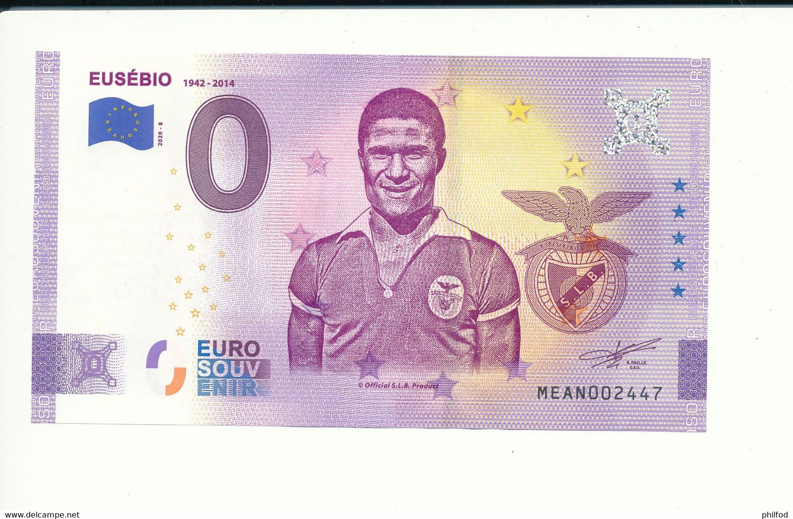 Billet Touristique 0 Euro - EUSÉBIO -MEAN - 2020-8 - ANNIV - N° 2447 - Autres & Non Classés