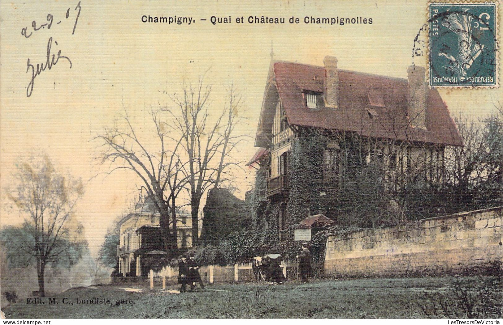 FRANCE - 94 - CHAMPIGNY - Quai Et Château De Champignolles - Colorisée - Carte Postale Ancienne - Champigny Sur Marne