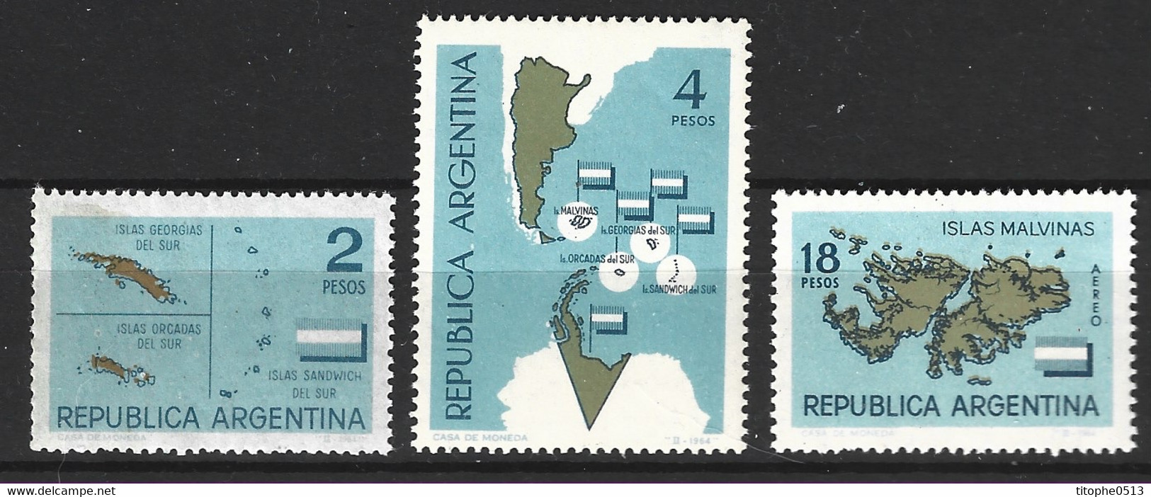 ARGENTINE. N°682-3 + PA 97 De 1964. Cartographie Des Malouines. - Autres & Non Classés
