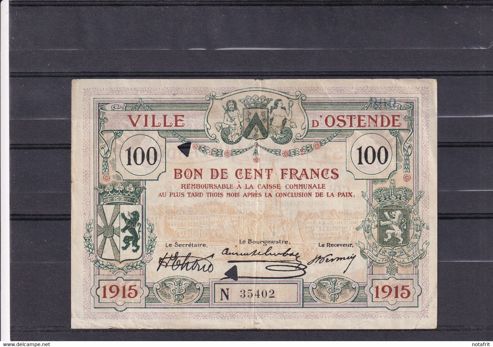 Oostende  Ostende 100 Fr 1915  (R ) Noodgeld , Nécésité - 100 Frank