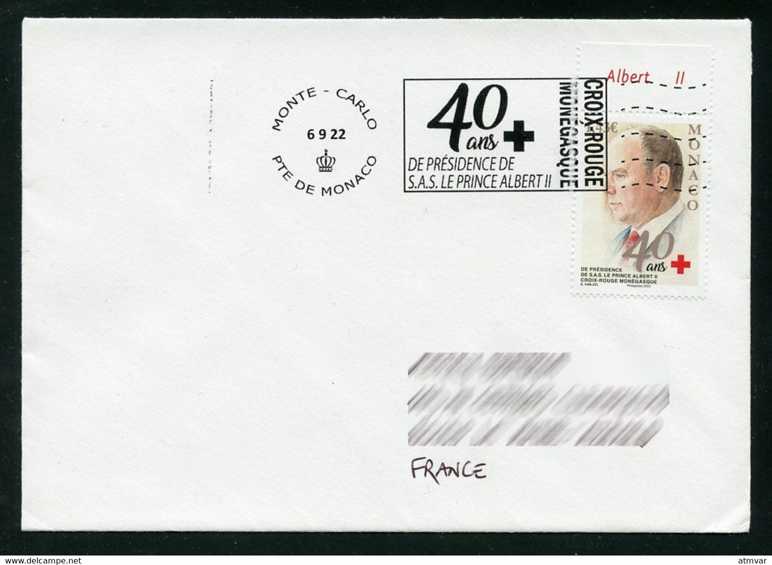 MONACO (2022) Oblitération 40 Ans Présidence SAS Prince Albert II Croix-Rouge Monégasque + Timbre, Red Cross, H. Dunant - Storia Postale