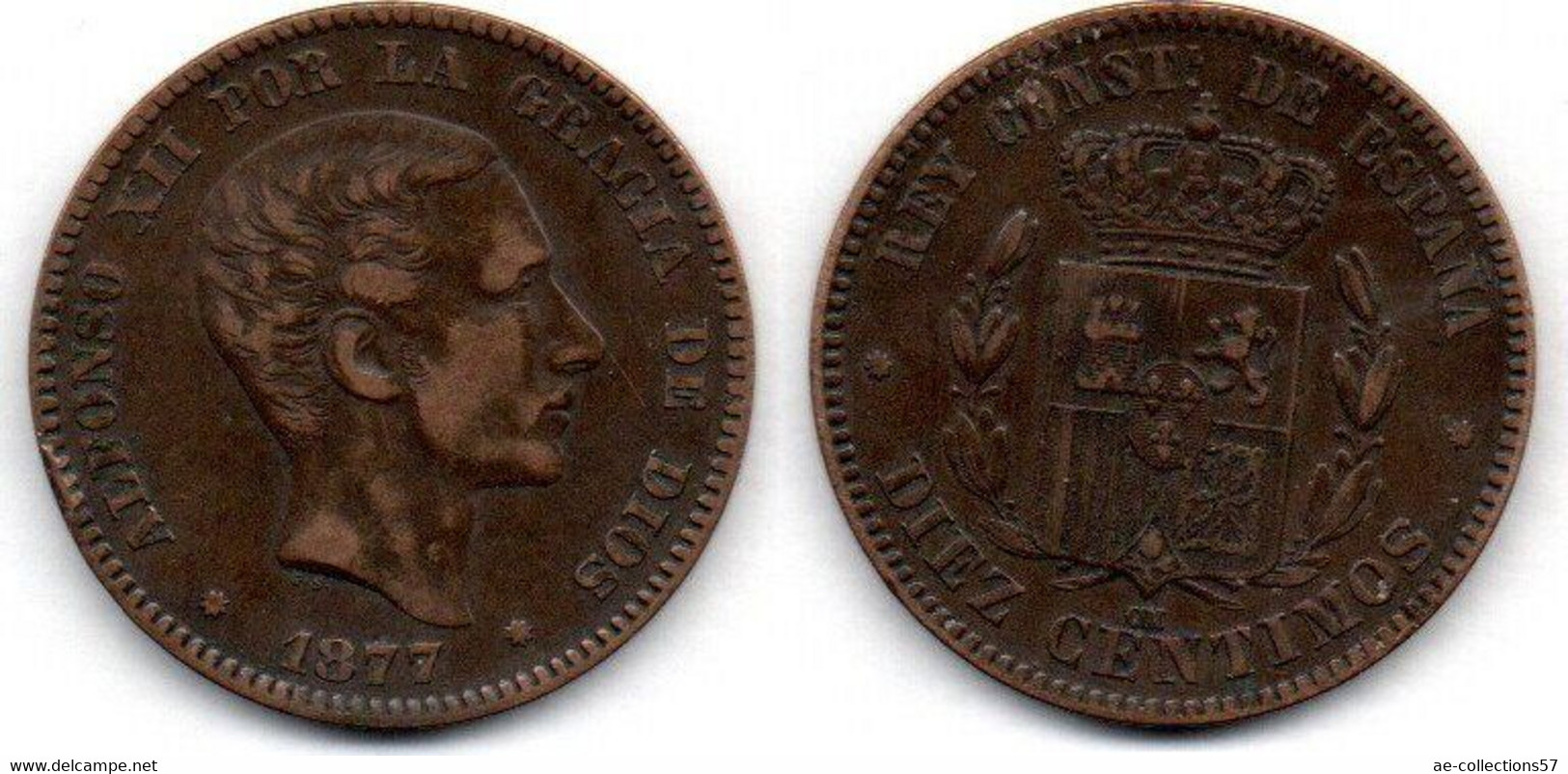 MA 19960 / Espagne - Spain - Spanien 10 Centimos 1877 OM TTB - First Minting