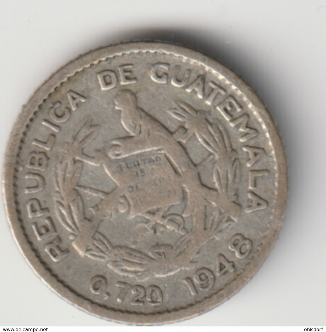 GUATEMALA 1948: 5 Centavos, Silver, KM 238 - Guatemala