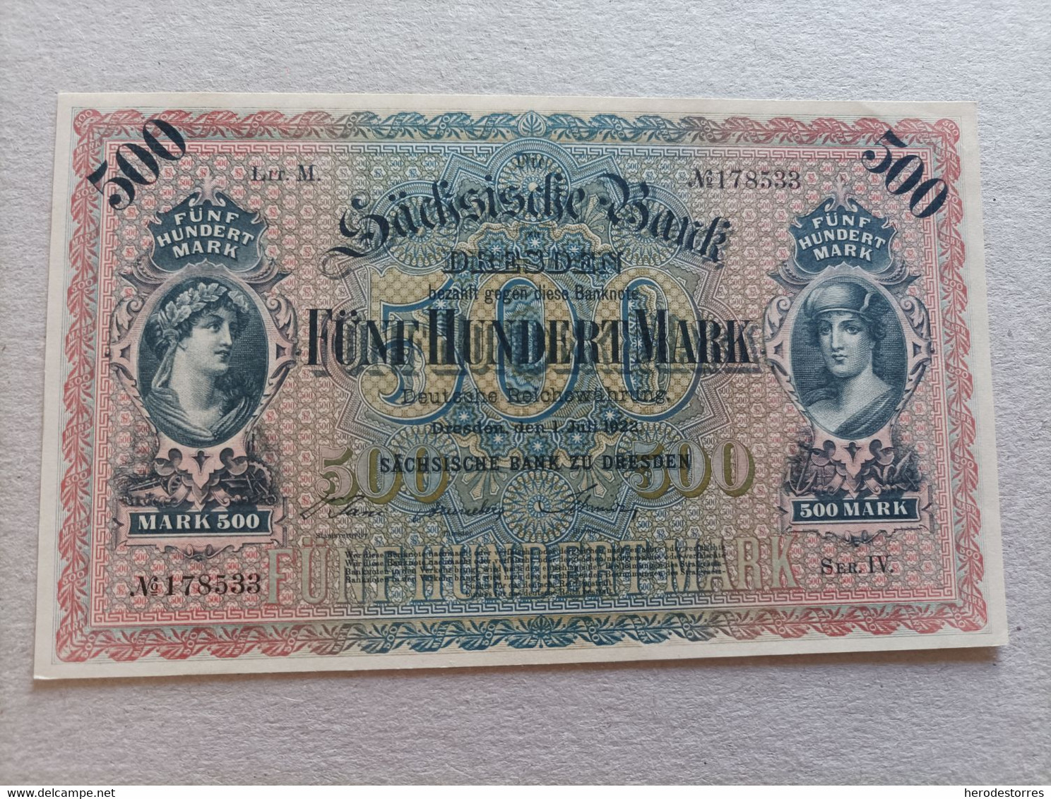 Billete De Alemania De 500 Mark Año 1922. UNC - Zu Identifizieren