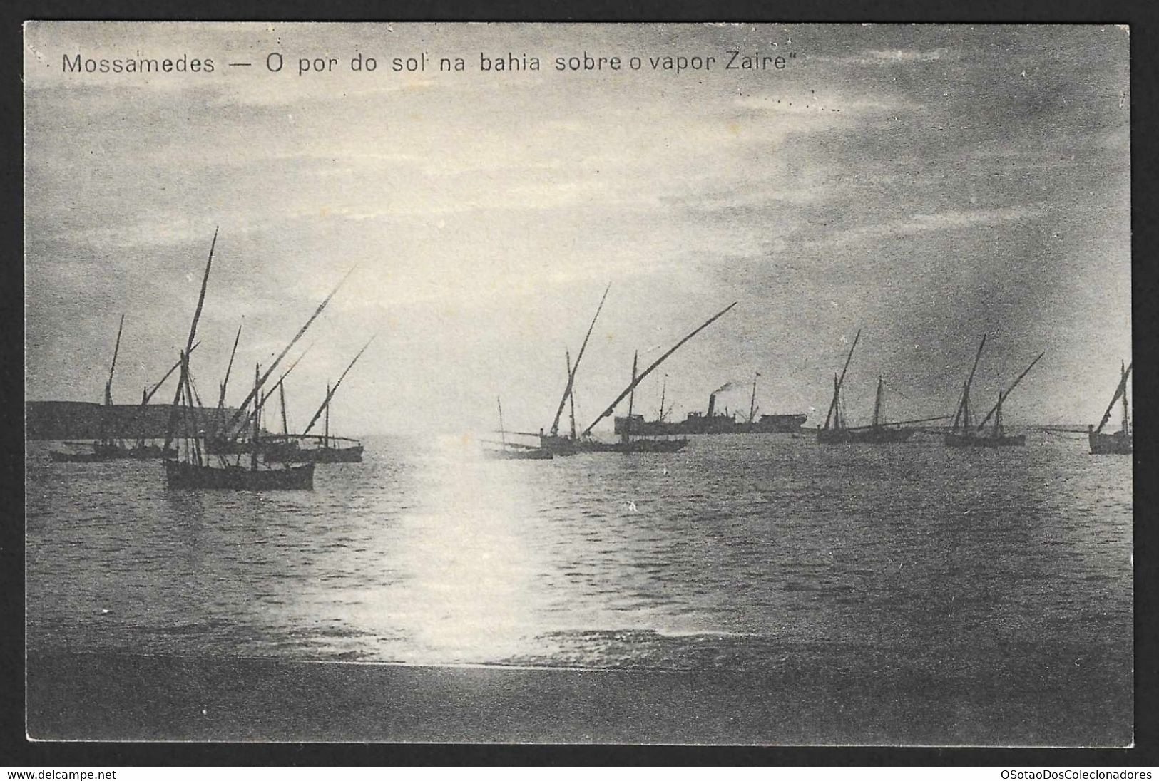 Postal Angola - Mossamedes - O Por Do Sol Na Bahia Sobre O Barco Vapor Zaire - CPA Animé Bateaux Vapeur Steamboat Boats - Angola