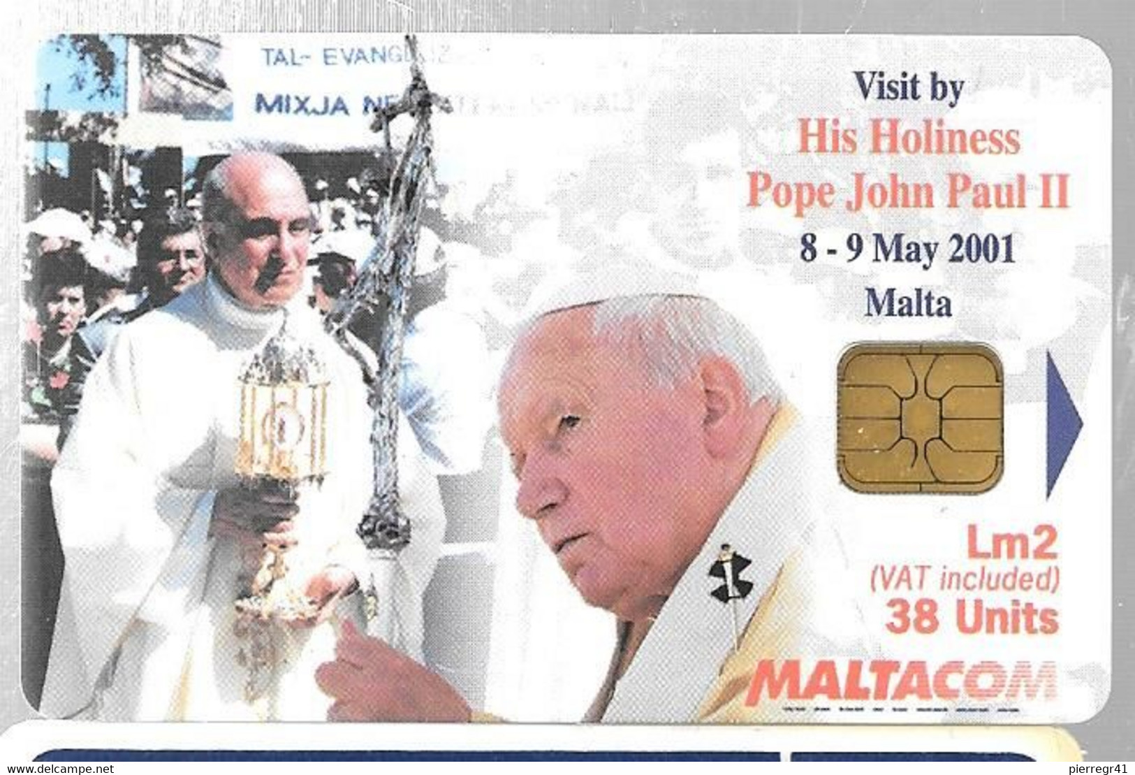 CARTE-PUCE-MALTE---LM2-38U-VISITE PAPE PAUL II- 8/9-05/2001 A MALTE-UTILISE-TBE - Malta