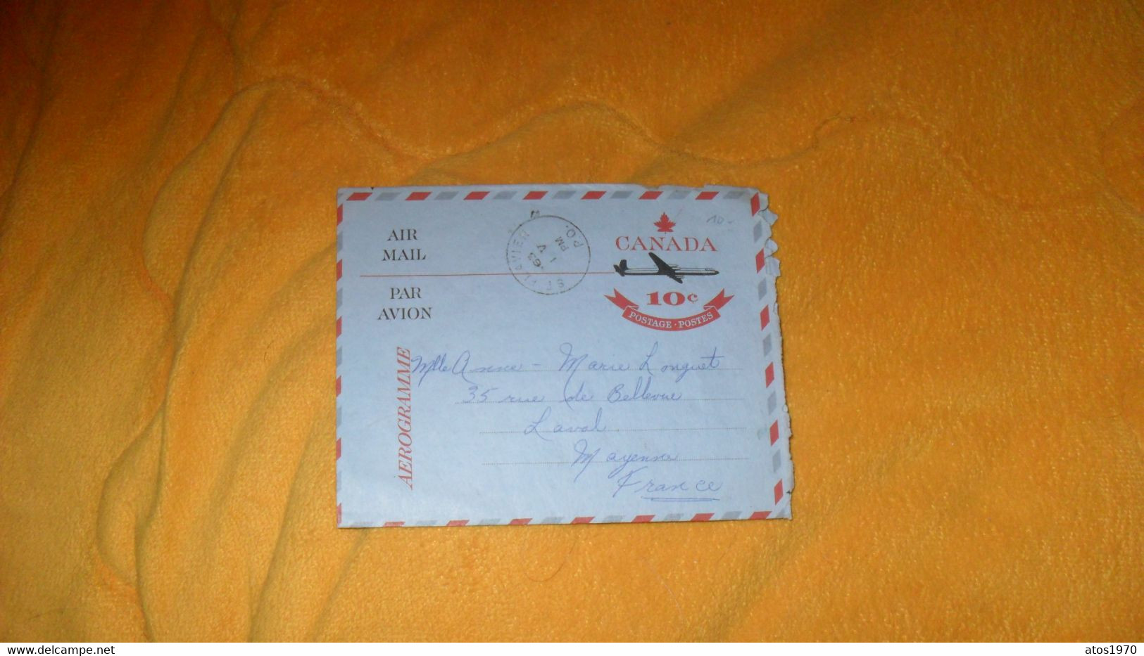 LETTRE ANCIENNE AEROGRAMME DE 1963../ CANADA 10C POSTAGE POSTES..CACHET ST FLAVIEN CANADA POUR LAVAL FRANCE - Storia Postale