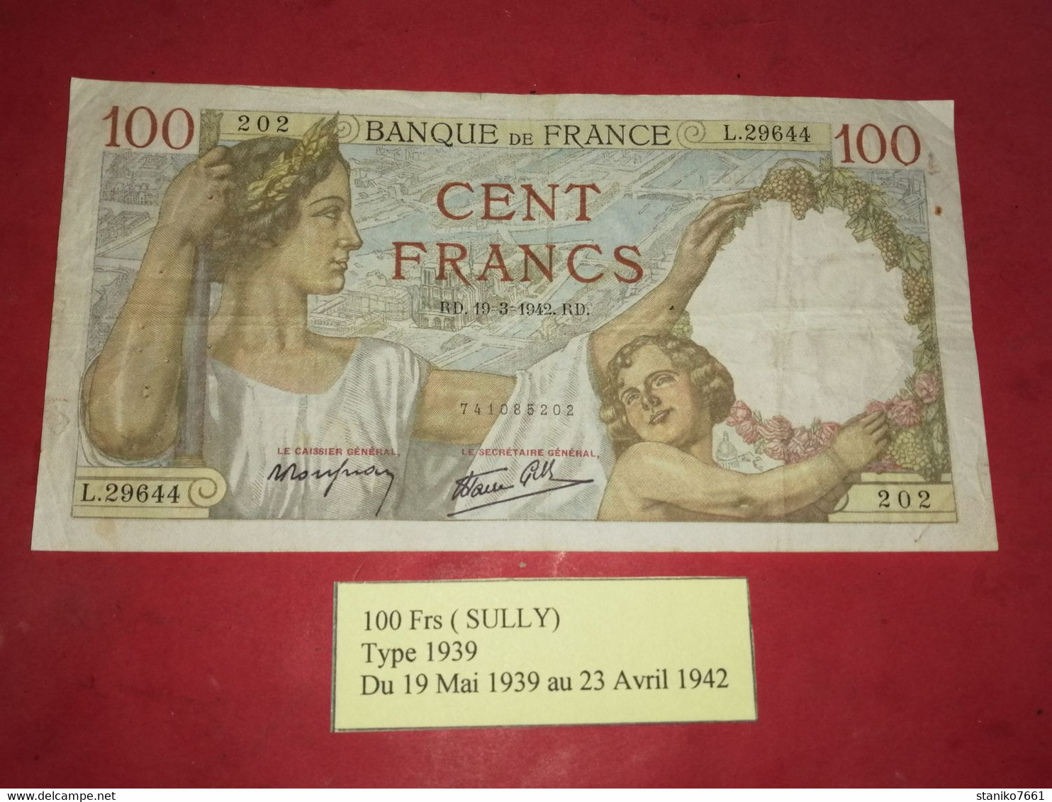 BILLET DE 100 FRANCS SULLY RD 19 3 1942 RD - 100 F 1939-1942 ''Sully''