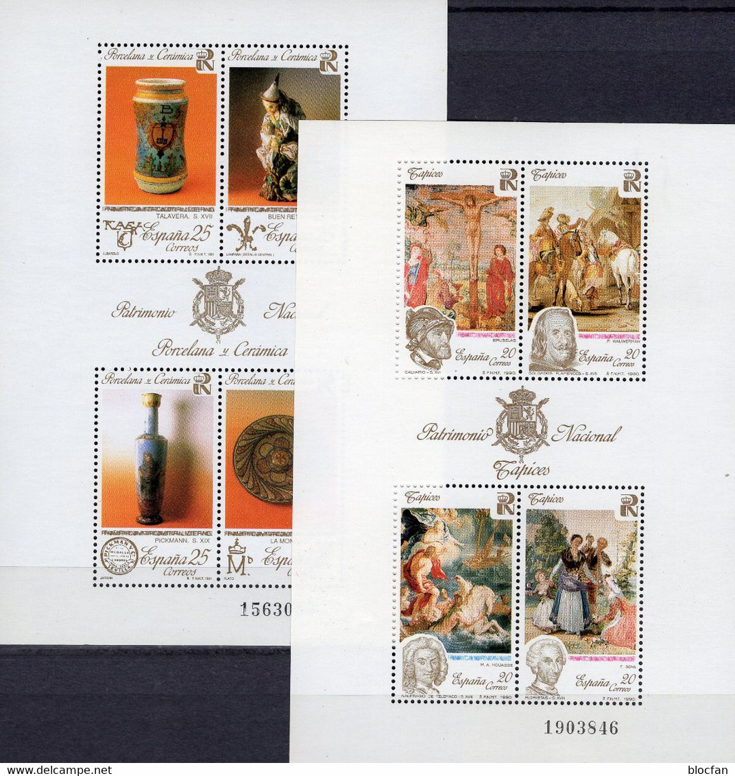 Schlösser Kultur-Erbe 1990/1991 Spain Blocks 38+40 ** 5€ Teppiche Teller Hoja Painting Ss Sheets Art Blocs M/s Bf Espana - Full Sheets
