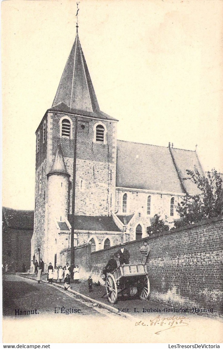 Belgique - Hannut - L'église - Edit. Dubois Graindor - Animé - Charette à Bras - Carte Postale Ancienne - Hannut