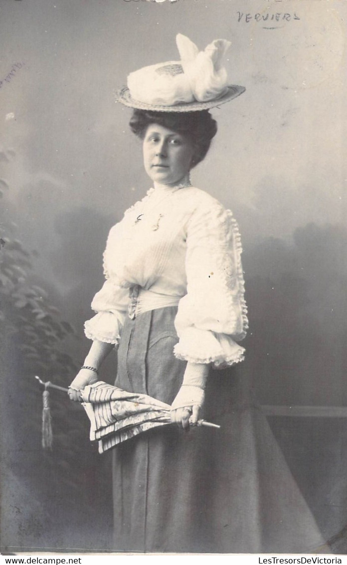 Carte Photo - Verviers - Femme Au Chapeau Et Ombrelle - Oblitéré Liège 1906 - Carte Postale Ancienne - Fotografie