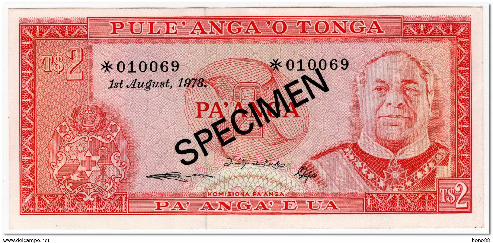 TONGA,2 PA ANGA,1978,P.20,SPECIMEN,AU-UNC - Tonga