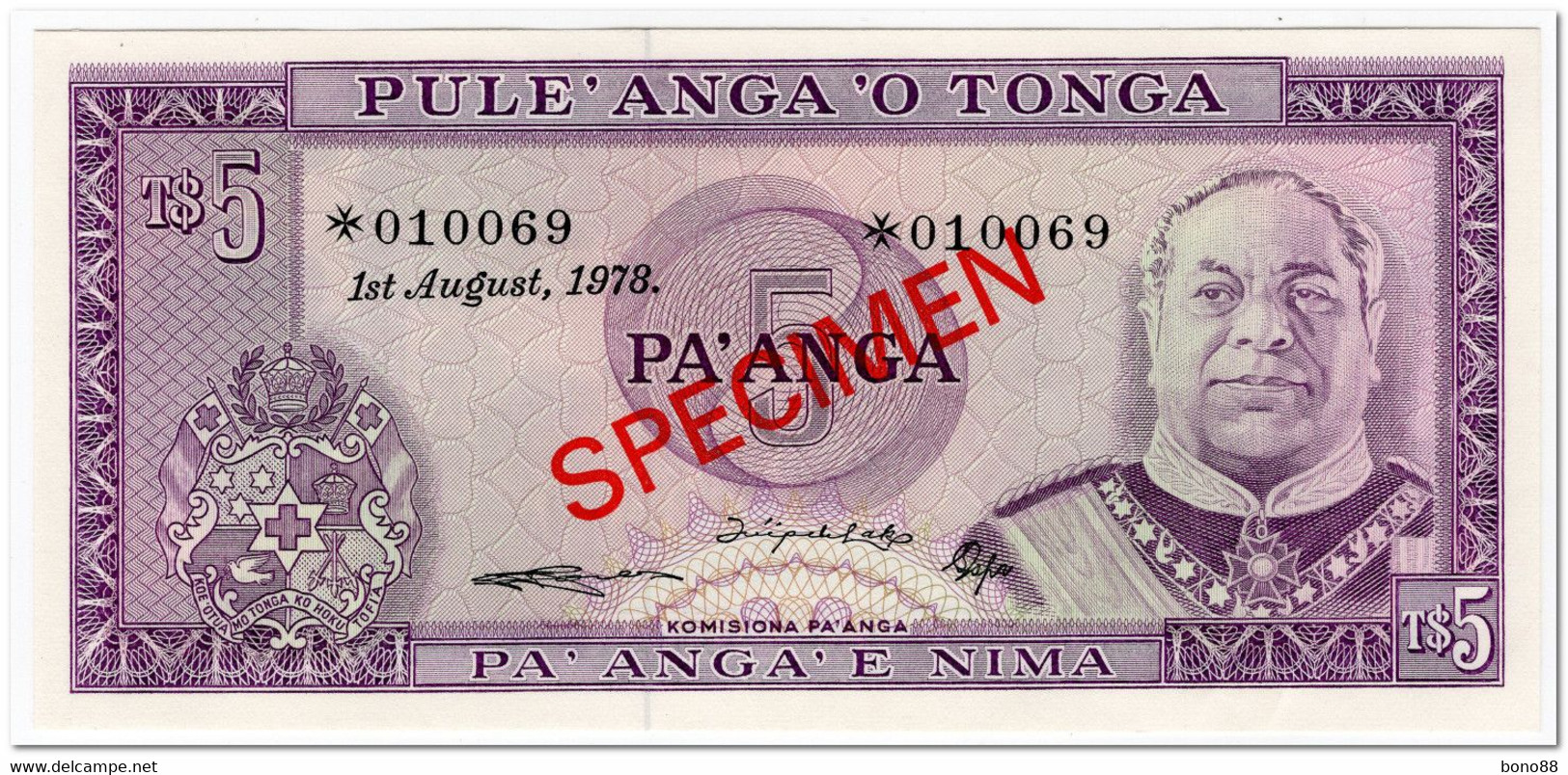 TONGA,5 PA ANGA,1978,P.21,SPECIMEN,AU-UNC - Tonga