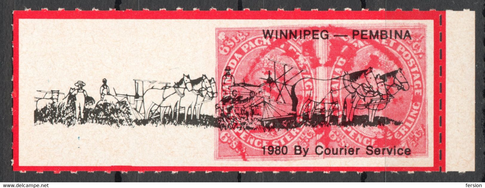 Harvester Horse Agriculture Farmer - Winnipeg Pembina CANADA Stamp On Stamp 1980 Label Vignette Cinderella - Agriculture