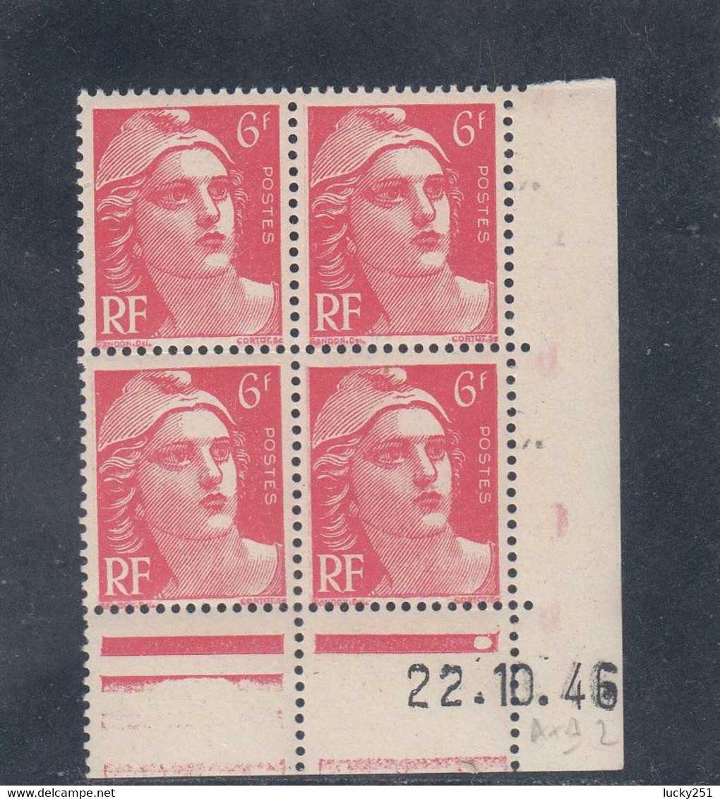 France - 22/10/46 - Neuf** - N°YT 721** - Coin Daté - Marianne De Gandon - 6fr Rouge - 1940-1949