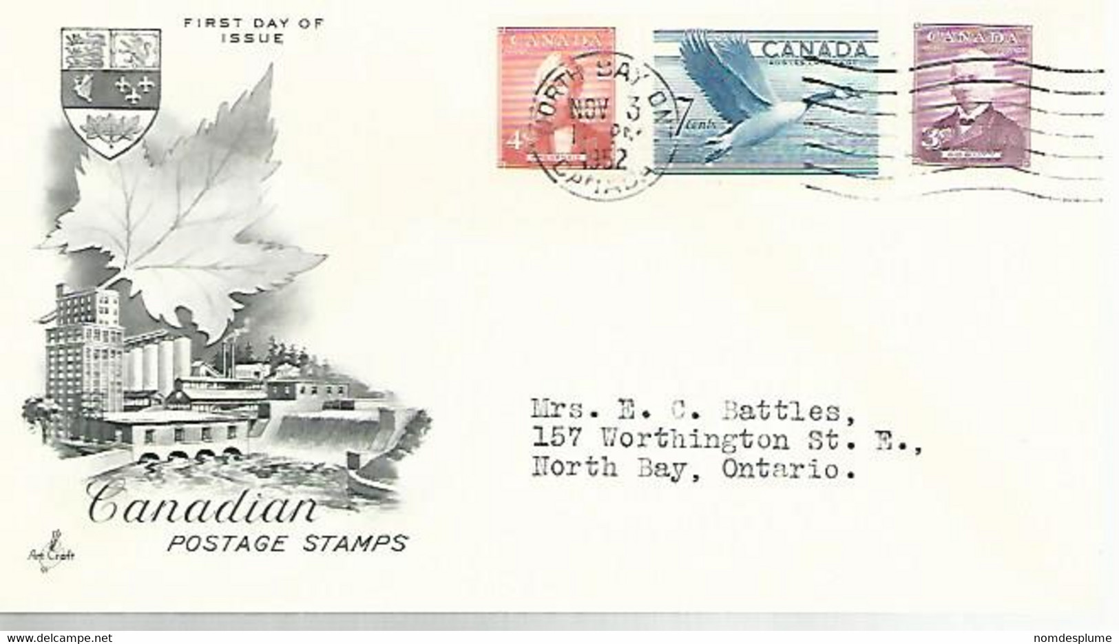 57773) Canada FDC North Bay 1952 Postmark Cancel Block - 1952-1960