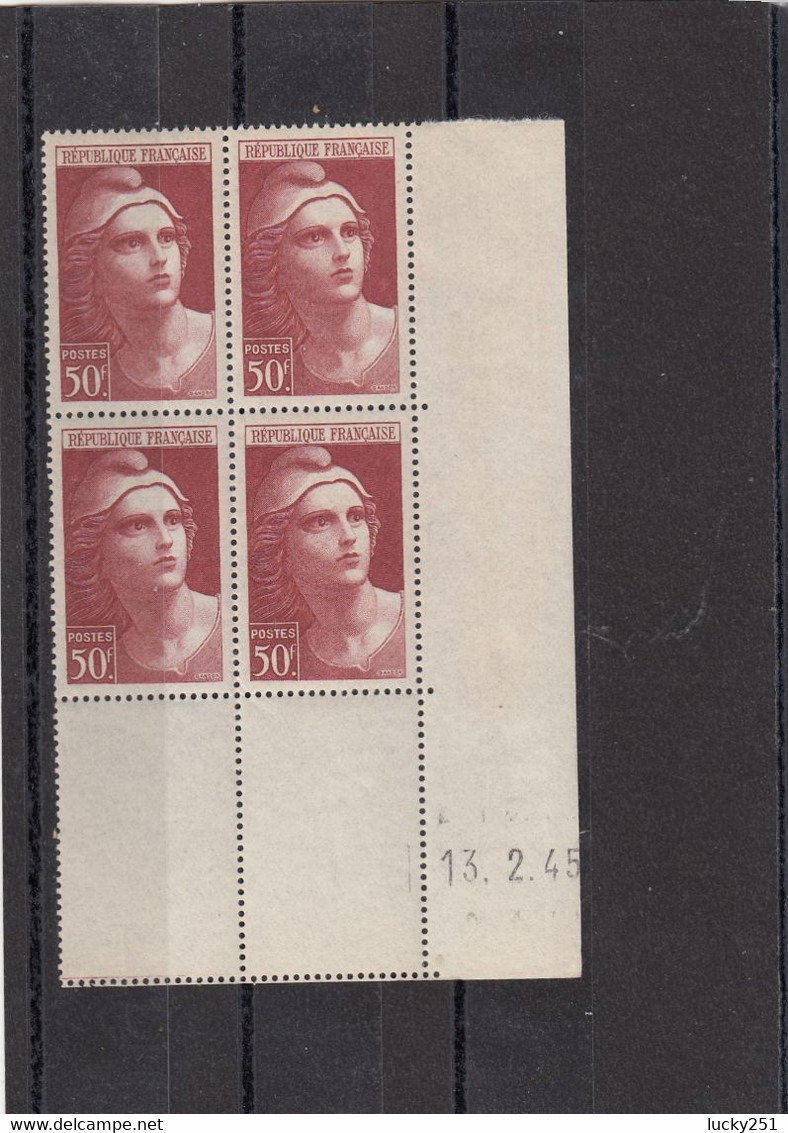 France - 13/02/45 - Neuf** - N°YT 732** - Coin Daté - Marianne De Gandon - 50fr Brun Rouge - 1940-1949