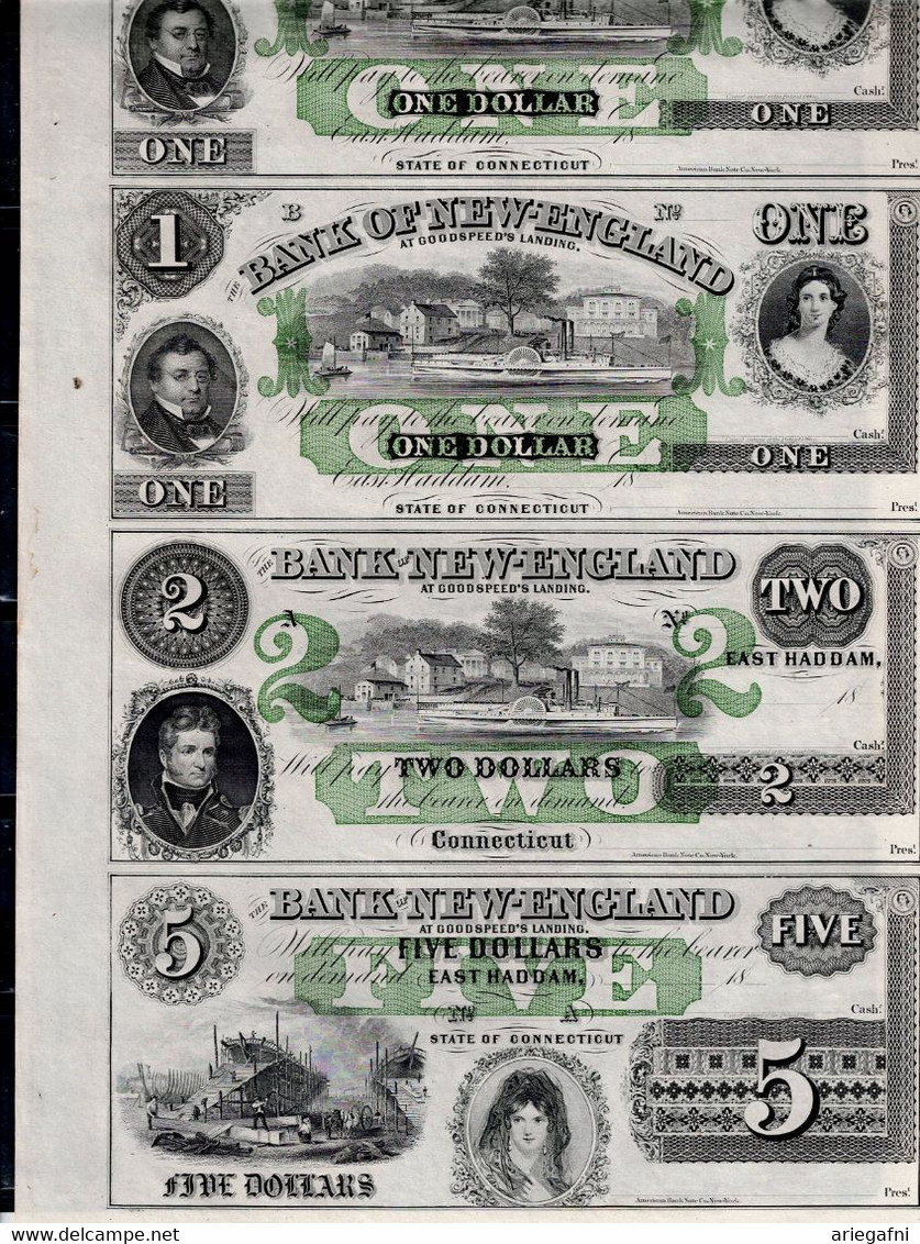 NQC East Haddam, CT - Bank Of New England 18__ $1-$1-$2-$5 Uncut Sheet - VF!! - Devise De La Confédération (1861-1864)
