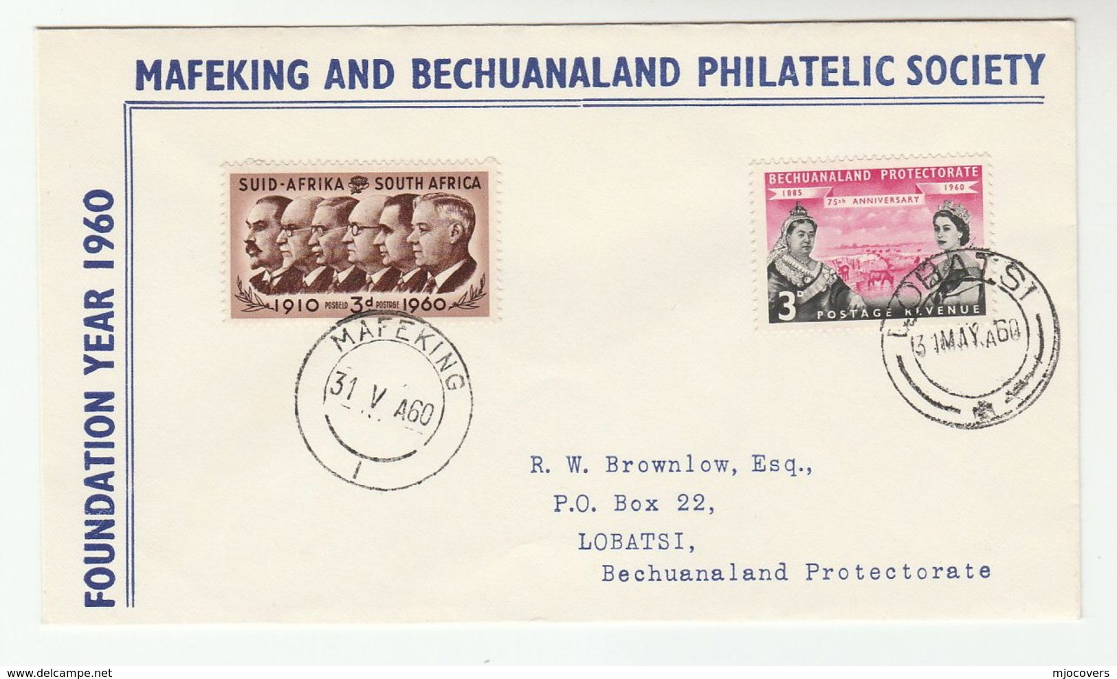 1960 BECHUANALAND EVENT COVER  Foundation Of MAFEKING PHILATELIC SOCIETY, Protectorate Anniv Stamps South Africa - 1885-1964 Bechuanaland Protectorate