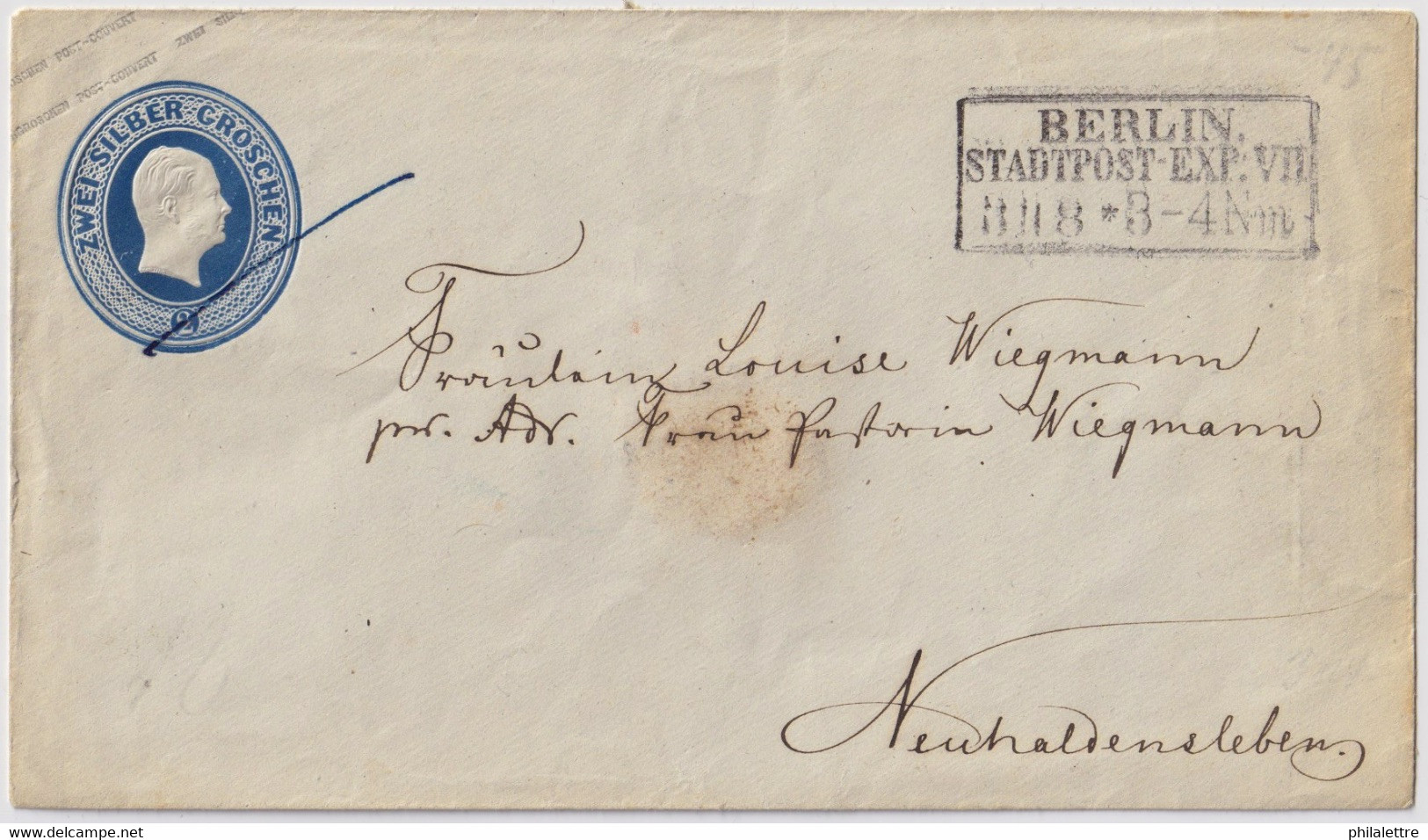 ALLEMAGNE / PRUSSE / PREUSSEN -1855 2Sgr. Postal Envelope Mi.12A Gebraucht Von BERLIN Nach NEUHALDENSLEBEN - Enteros Postales