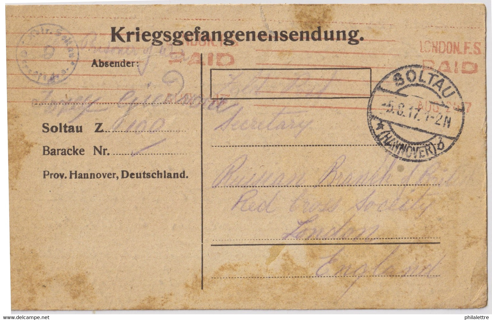 ALLEMAGNE / DEUTSCHLAND - 1917 Postkarte Eines Kriegsgefangener Aus Lager SOLTAU Nach Grossbritannien - Brieven En Documenten
