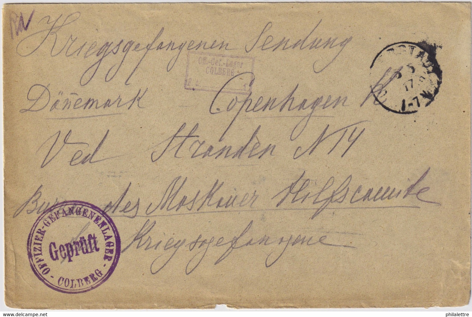 ALLEMAGNE / DEUTSCHLAND - 1917 Kgf-Umschlag Aus Oflag COLBERG, UMMERSTADT Nach Dänemark - Cartas & Documentos