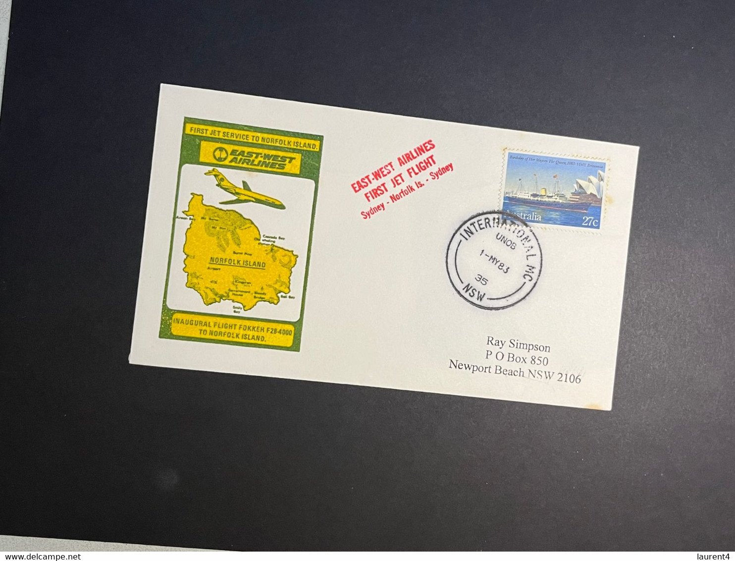 (4 Oø 34) Australia FDC - 1983 - East-West Airline Inaugural Flight To Norfolk Island - First Flight Covers